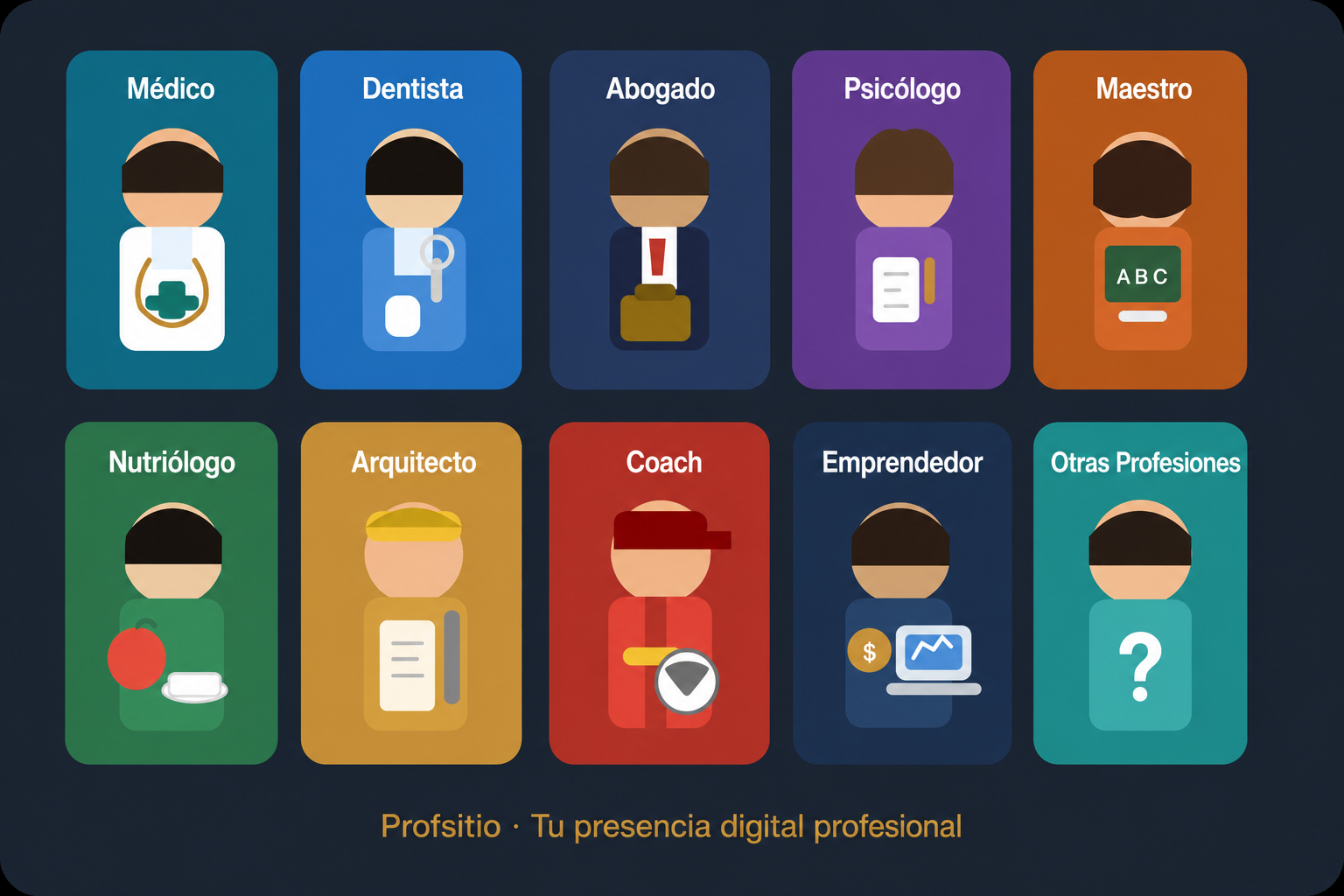 Collage de profesionistas: médico, dentista, abogado, psicólogo, maestro y más